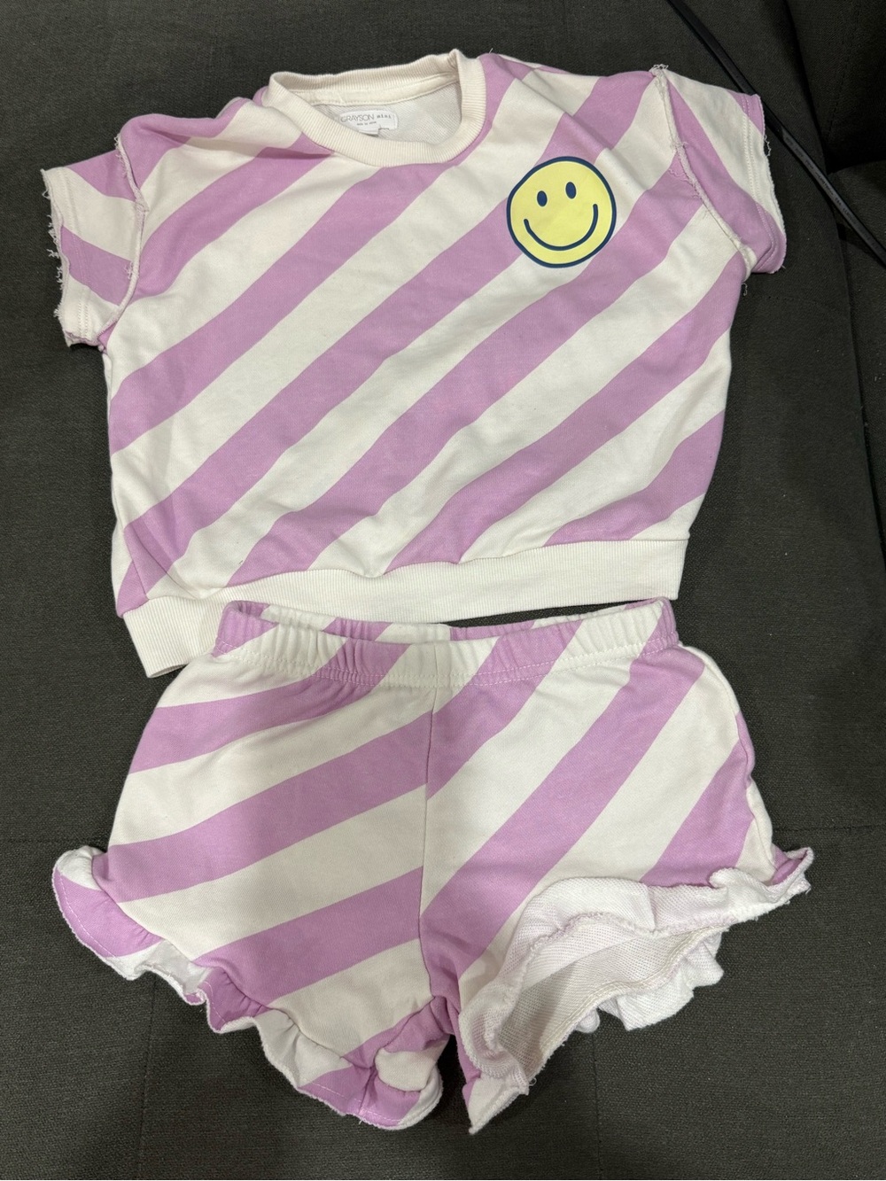 Kids Pink and White Striped Two-Piece Set with Smiley Patch